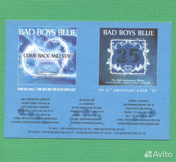 Автографы Bad Boys Blue Оригинал Бэд Бойз Блю 2010
