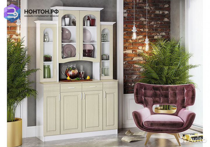 Буфет Констанция 4-х створчатый фисташковый
