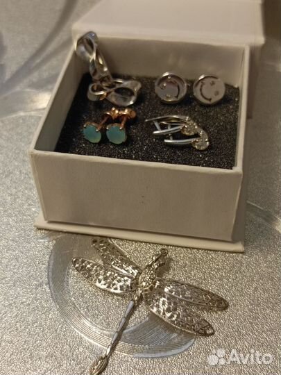 Серьги серебро, яспис, sokolov