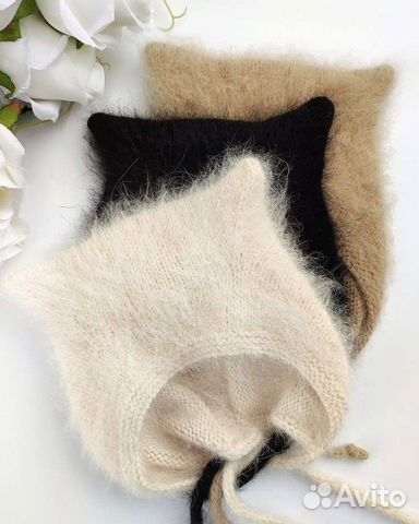 Шапка чепчик с ушками вязаная, норка весна