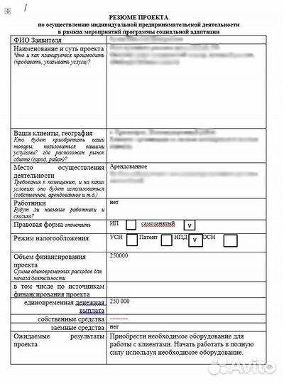 Бизнес план для социального контракта