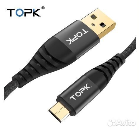Кабель USB(1 метр)topk в оплетке черный(CS01421103