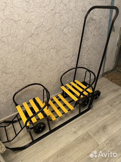 Санки коляска для двойни с колесами