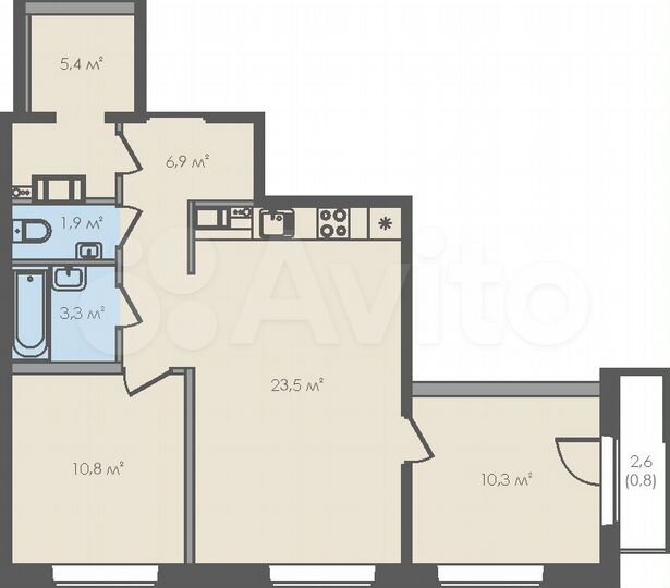 2-к. квартира, 62,9 м², 10/12 эт.