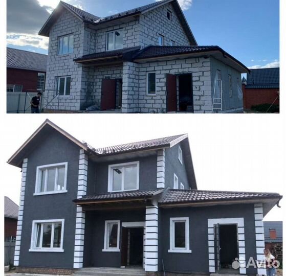 Фасадные работы,короед,камешковая,утепление дома