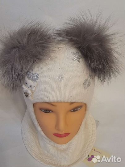 Шлем для девочки зимний шерстяной Чоби 44-46 6-24м