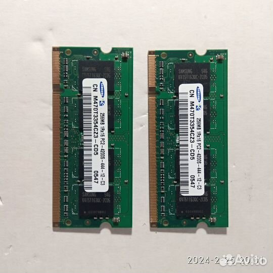Оперативная память ddr2 2х256 Мб для ноутбука