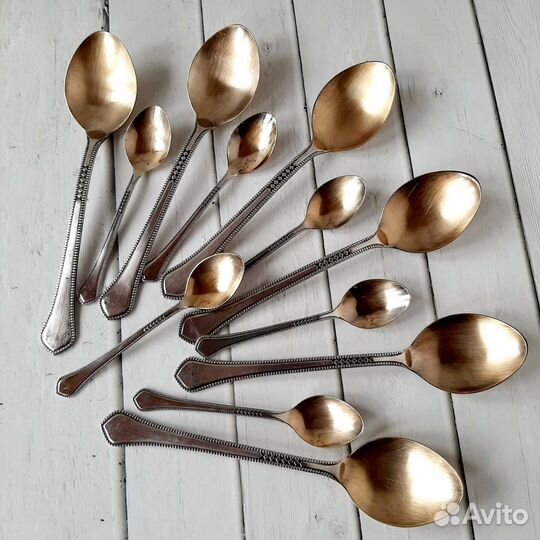 Набор мельхиоровых ложек с позолотой