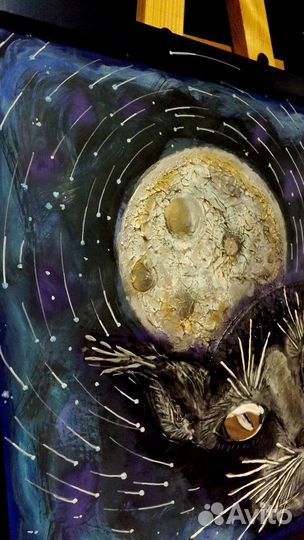 Картина, (кот и Луна), 3D-панно