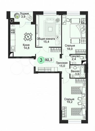 3-к. квартира, 93,8 м², 2/8 эт.