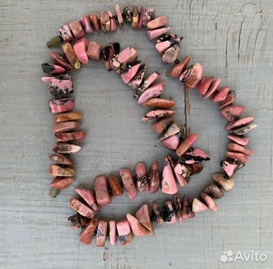 Серьги и бусы из родонита винтаж Урал СССР