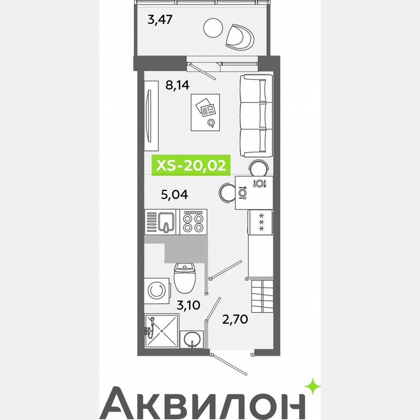 Квартира-студия, 20 м², 10/12 эт.