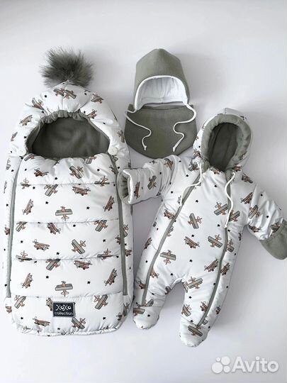 Комбинезон, конверт, шапочка, снуд