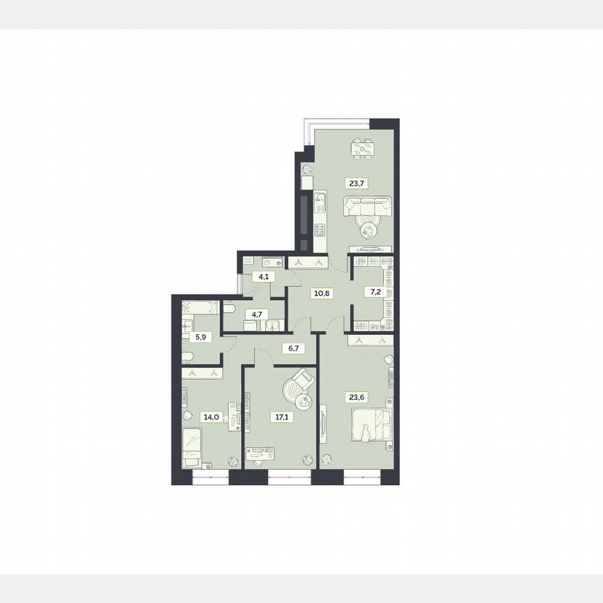3-к. квартира, 117,8 м², 19/27 эт.