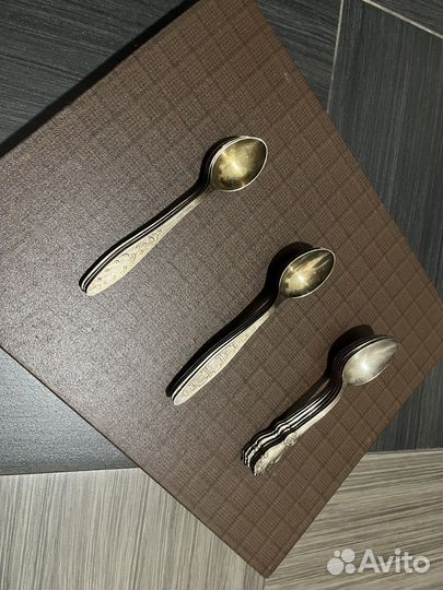 Чайные ложки мельхиор с позолотой