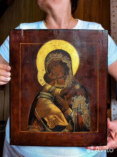 Старинная икона Богородица Владимирская 19-й век