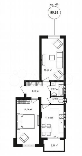 2-к. квартира, 57,8 м², 3/4 эт.