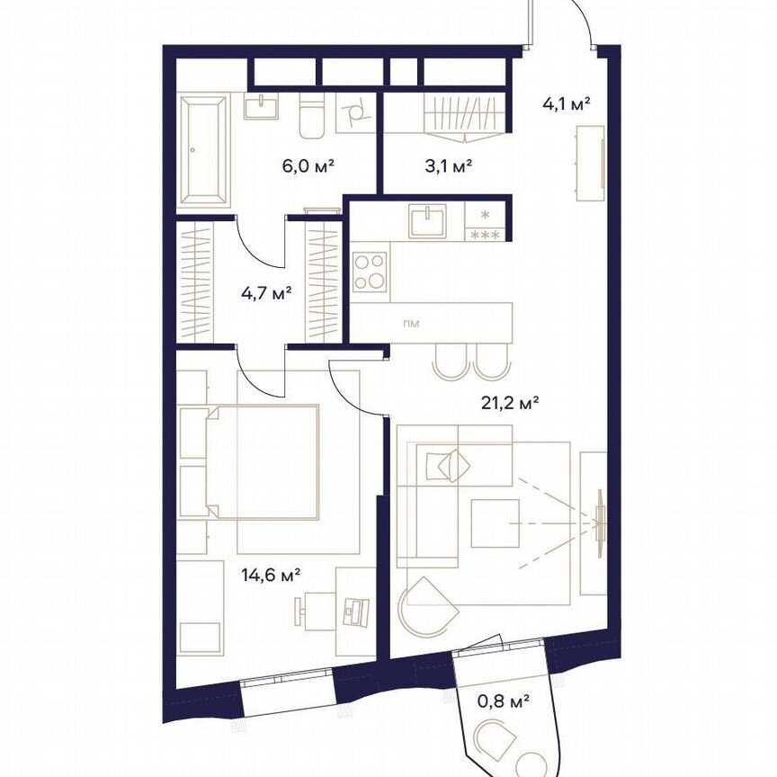 1-к. квартира, 54,5 м², 7/24 эт.