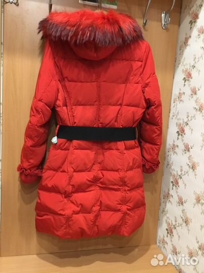 Пуховик женский пальто красн натур пух мех р 46