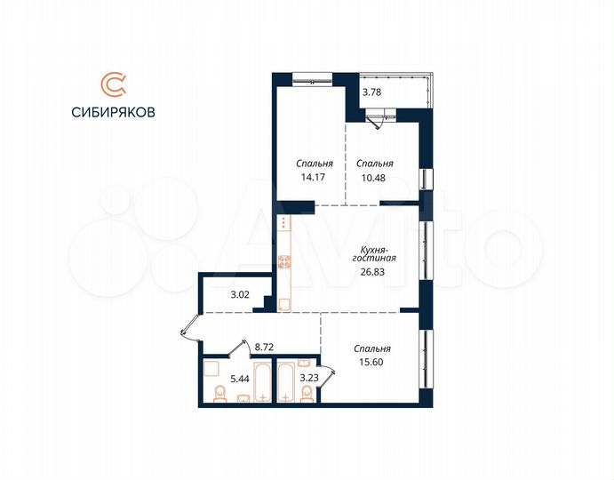 3-к. квартира, 91,3 м², 9/18 эт.