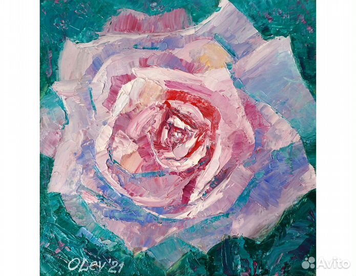 Интерьерная картина маслом Роза 20х20см. В наличии