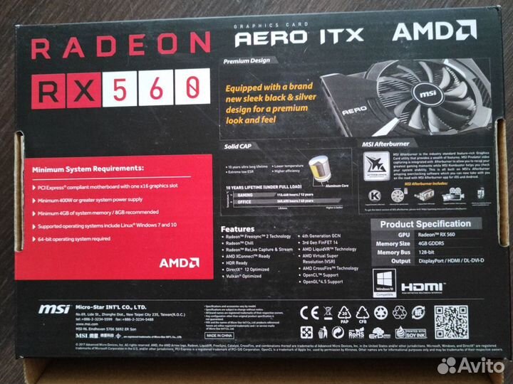 Видеокарта MSI Radeon RX 560 aero ITX 4GB OC