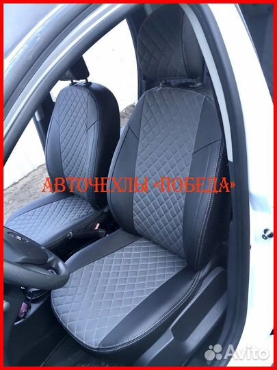 Чехлы Renault Duster 2 из экокожи чёрно-серые Ромб