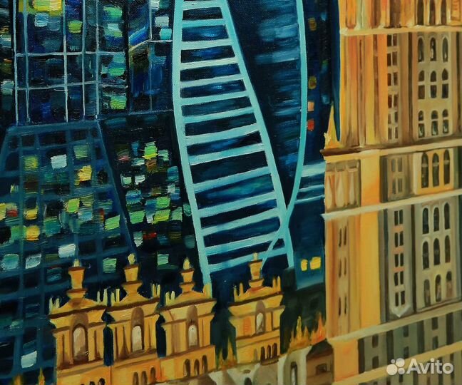 Картина маслом «Ночная Москва»