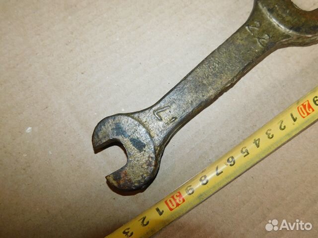 Старинный редкий,латунный гаечный ключ 17 на 22,пе