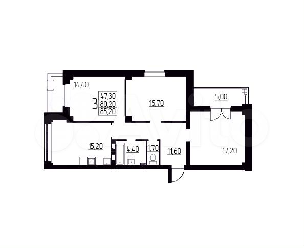 3-к. квартира, 85,2 м², 1/17 эт.