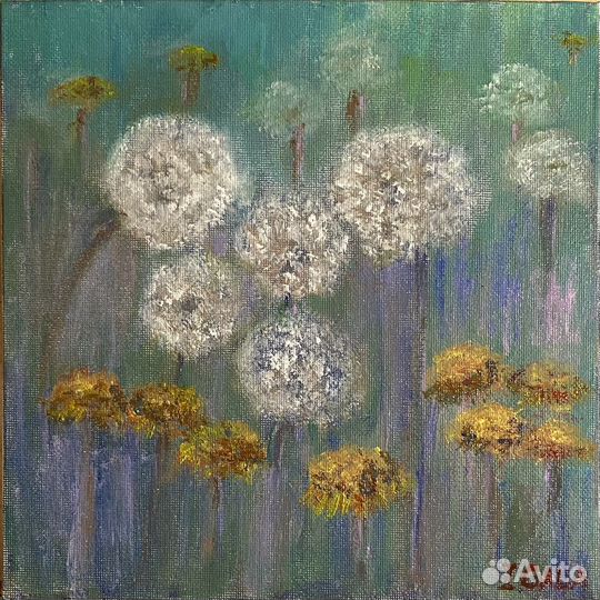 Картина с цветами одуванчики 20x20