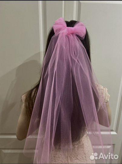 Фата для девичника на заколке с бантом