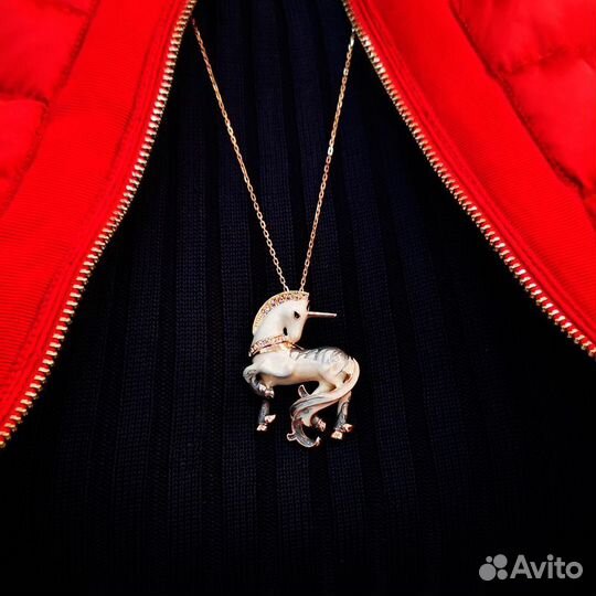 Брошь-кулон и подвеска, белый Единорог. Новая
