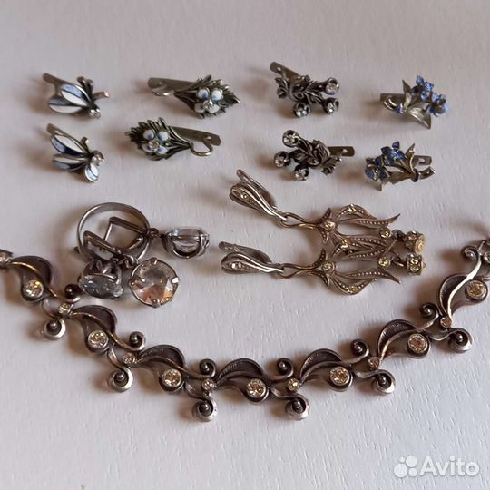 Серьги браслет мельхиор эмаль винтаж