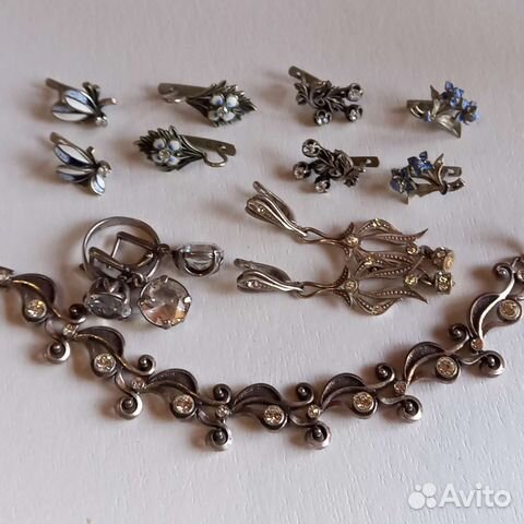 Серьги браслет мельхиор эмаль винтаж