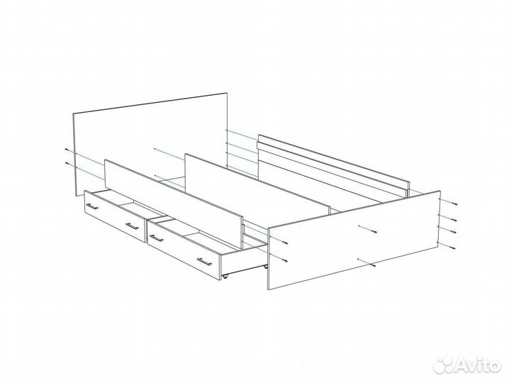 Кровать Амелина с ящиками и матрасом белая всех ра