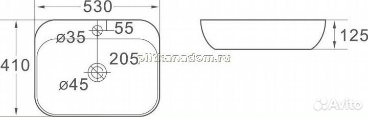 SantiLine SL-1024 Раковина керамическая накладная, подвесная 53х41х12,5