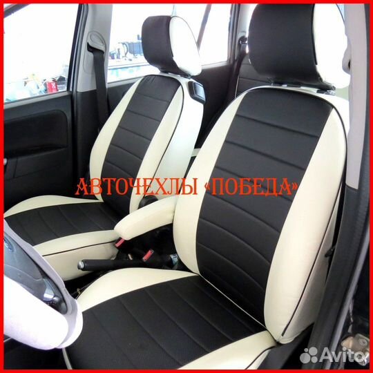 Чехлы Ford Fusion из экокожи бело-чёрные Классика