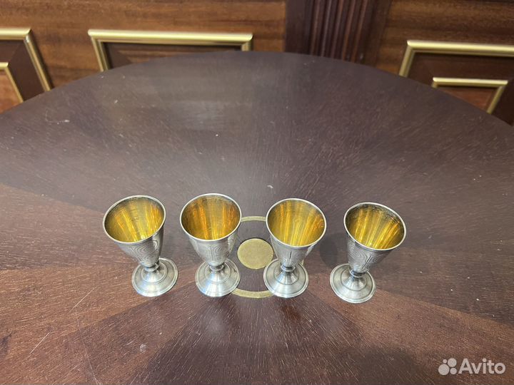 Серебряные рюмки, лафитники. 916 проба. 4 шт