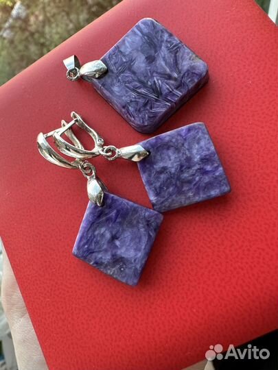 Серьги комплект чароит