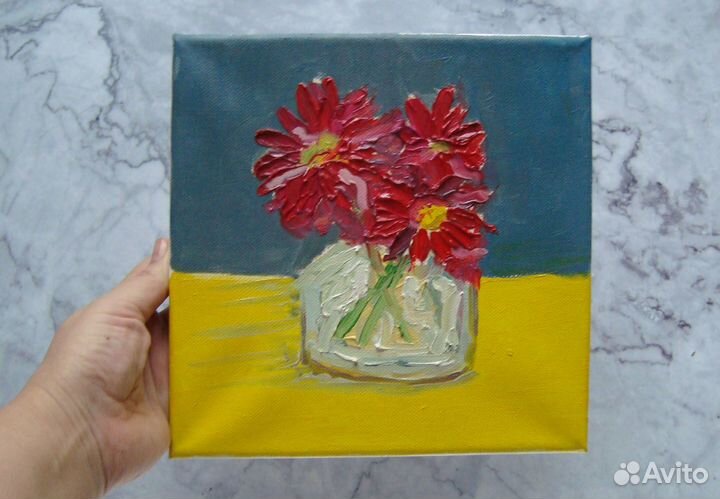 Картина маслом Букет, холст на подрамнике 20*20 см