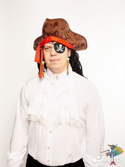 Шляпа Треуголка пиратского капитана с красной повя