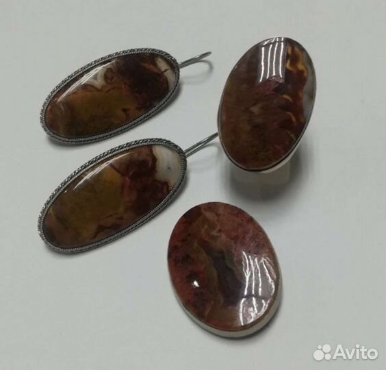 Винтажный комплект украшений агат пейзажный