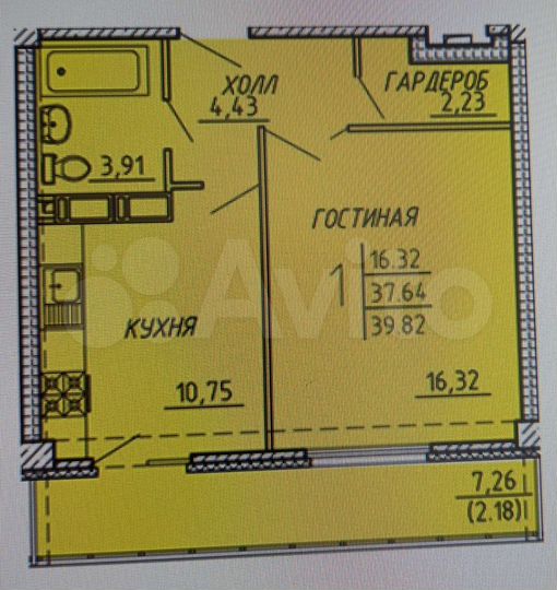 1-к. квартира, 39,8 м², 10/18 эт.