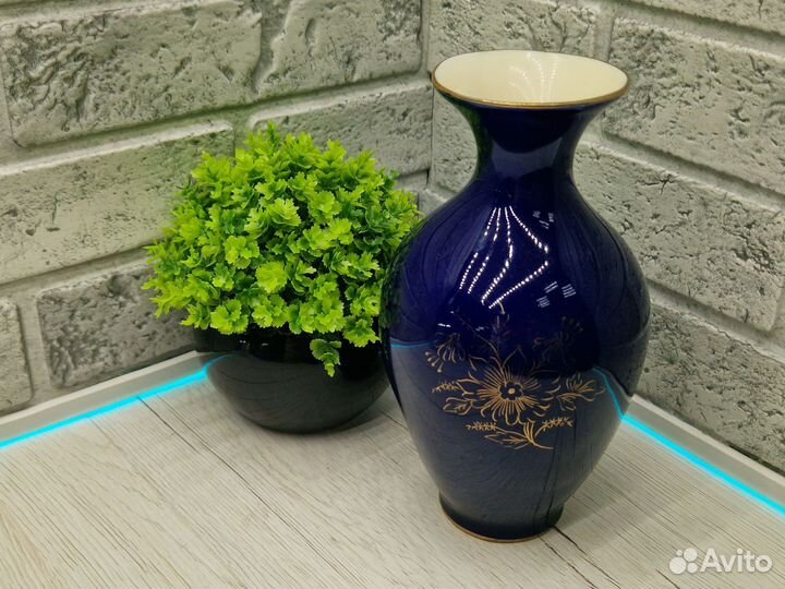 К.3755 Ваза Кобальт с позолотой Гжель