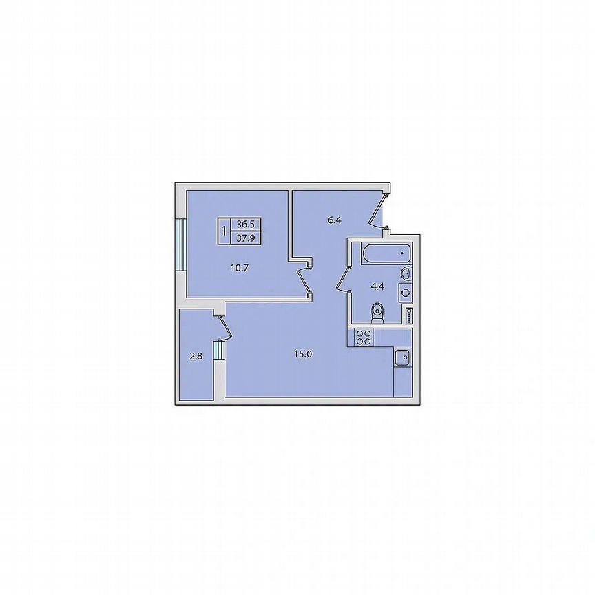 1-к. квартира, 37,9 м², 2/12 эт.