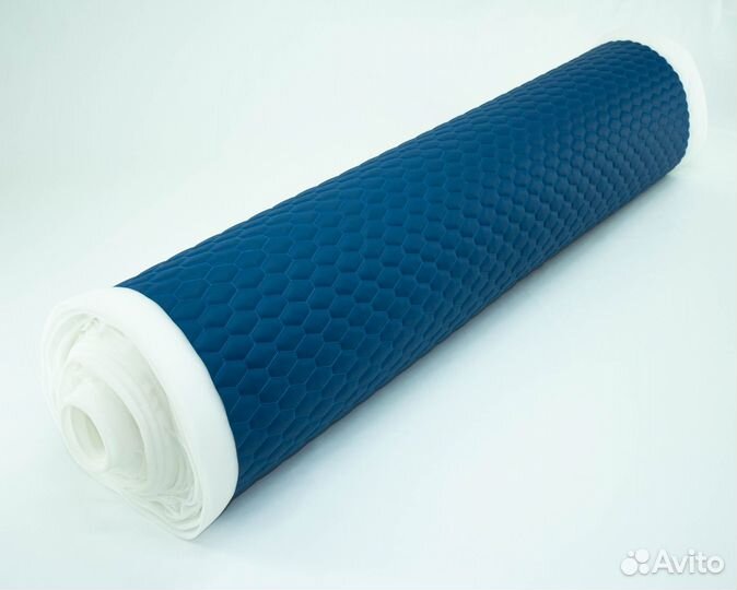 Экокожа стеганая синяя с синими сотами