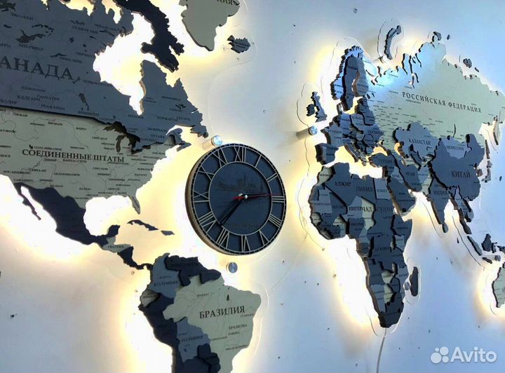 Деревянная карта мира с подсветкой