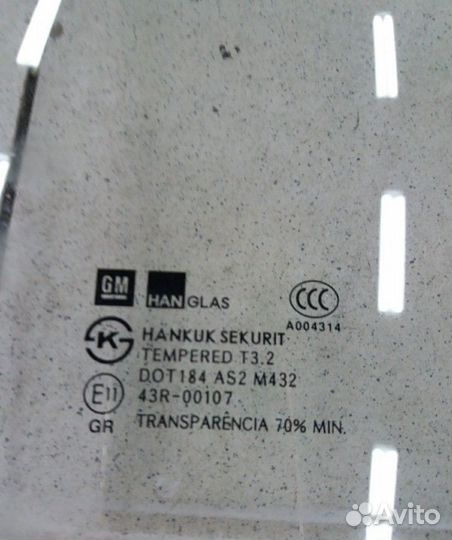 Стекло задней правой двери Chevrolet Aveo T300