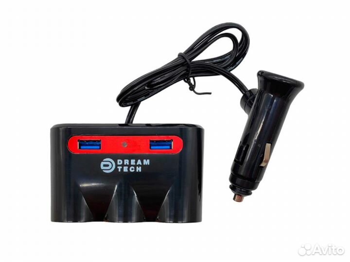 Разветвитель прикуривателя на 3гнезда с 2USB dream